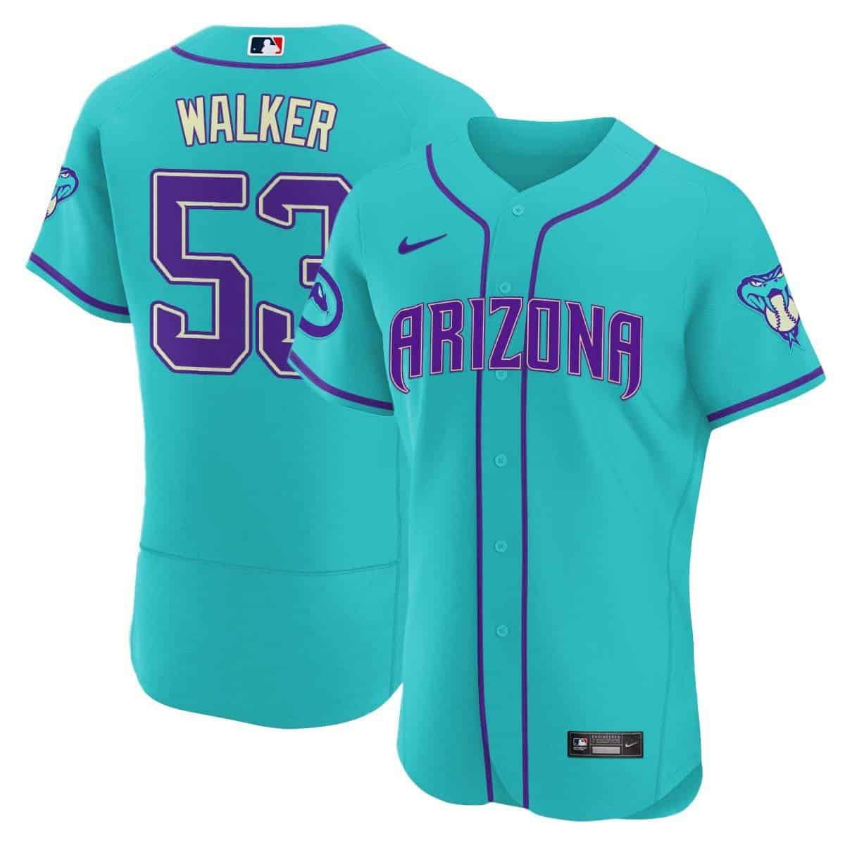 Men Arizona Diamondback #53 Walker Light Blue Nike 2024 Teal Purple MLB Jersey style 1